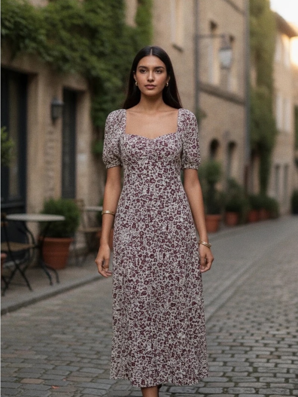 Madewell Women’s Floral Midi Dress, Sweatheart Neckline. Size 00